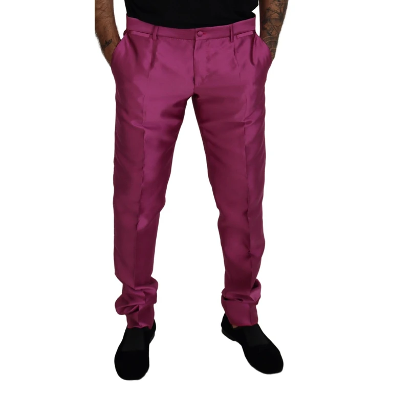 Dolce & Gabbana Pink Silk Slim Trousers Dress Formal Pants - Men