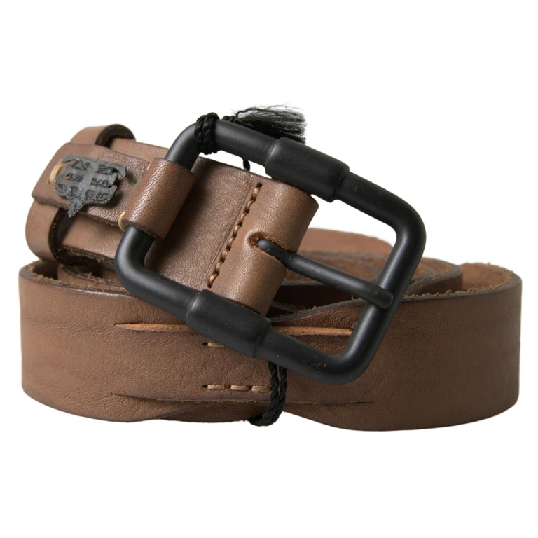 Brown Leather Metal Buckle Waist Men Belt - Men