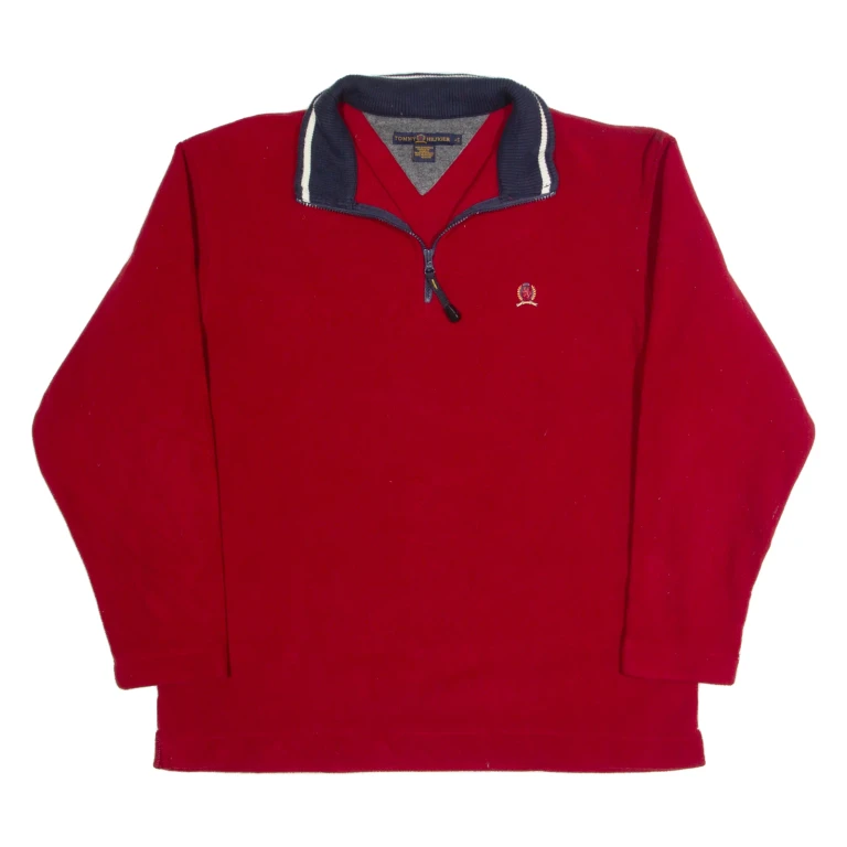 TOMMY HILFIGER Mens Fleece Red 1/4 Zip L