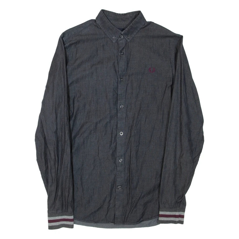 FRED PERRY Mens Plain Shirt Grey Long Sleeve S
