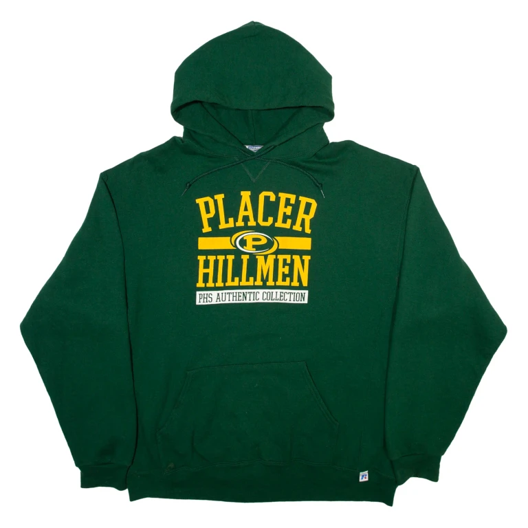 RUSSELL ATHLETIC Placer Hillmen Mens Green Hoodie USA XL