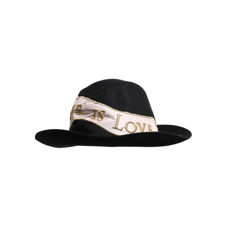 Black Logo Embroidered Women Wide Brim Hat Rabbit Viscose Cotton - Women