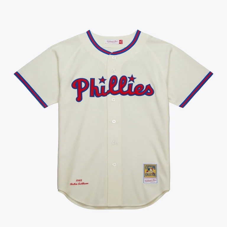 Men's MLB Cream Jersey Phillies 1948 Richie Ashburn Jerseys
