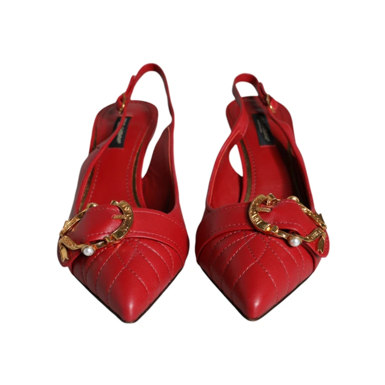 Dolce & Gabbana Red Devotion Leather Heels Slingback Shoes Lamb - Women