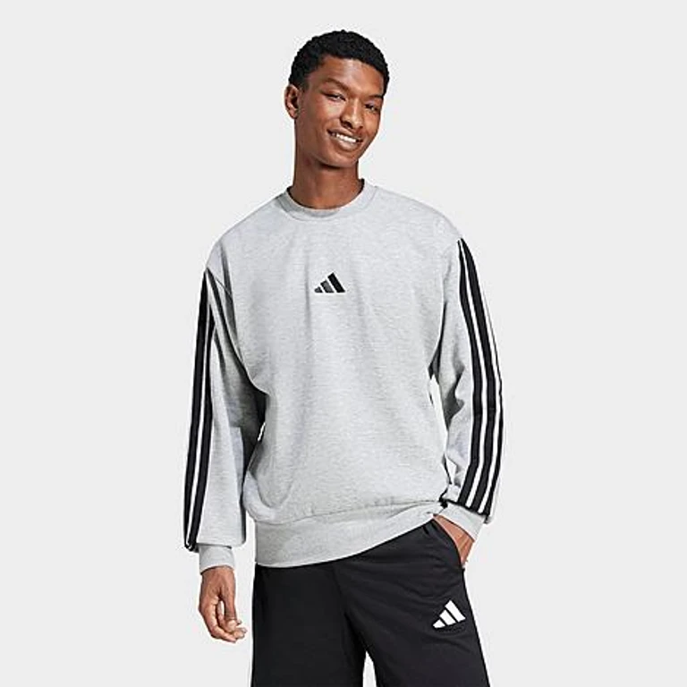 adidas Men's Essentials 3-Stripes Fleece Crewneck Sweatshirt in Medium Grey Heather Size: XS