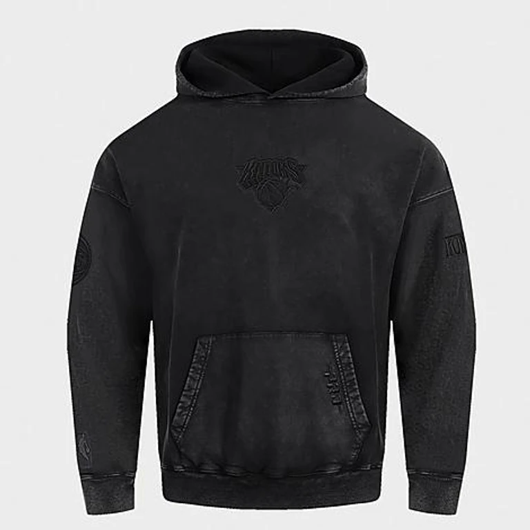 Pro Standard Men's New York Knicks NBA Enzyme Wash Fleece Pullover Hoodie in Washed Black Size: Small