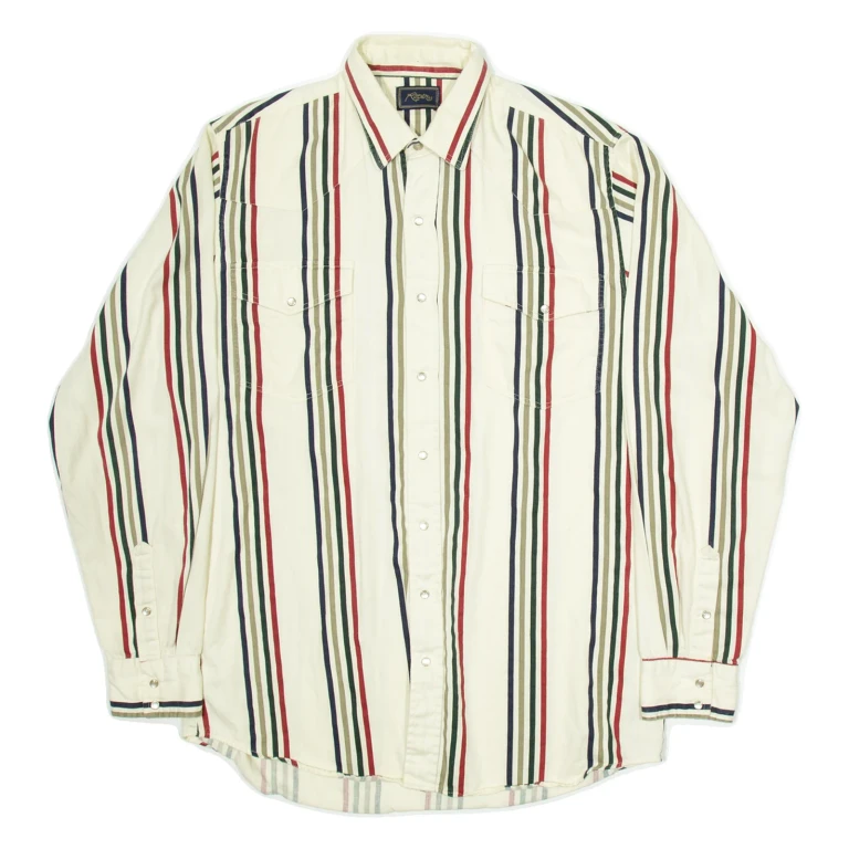 ROPE Mens Shirt Beige Striped Long Sleeve L