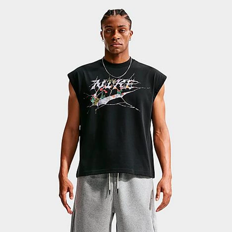 Men's Standard Issue Dri-FIT Floral Graphic Sleeveless Basketball Top in Black/Turf Orange Size: XS