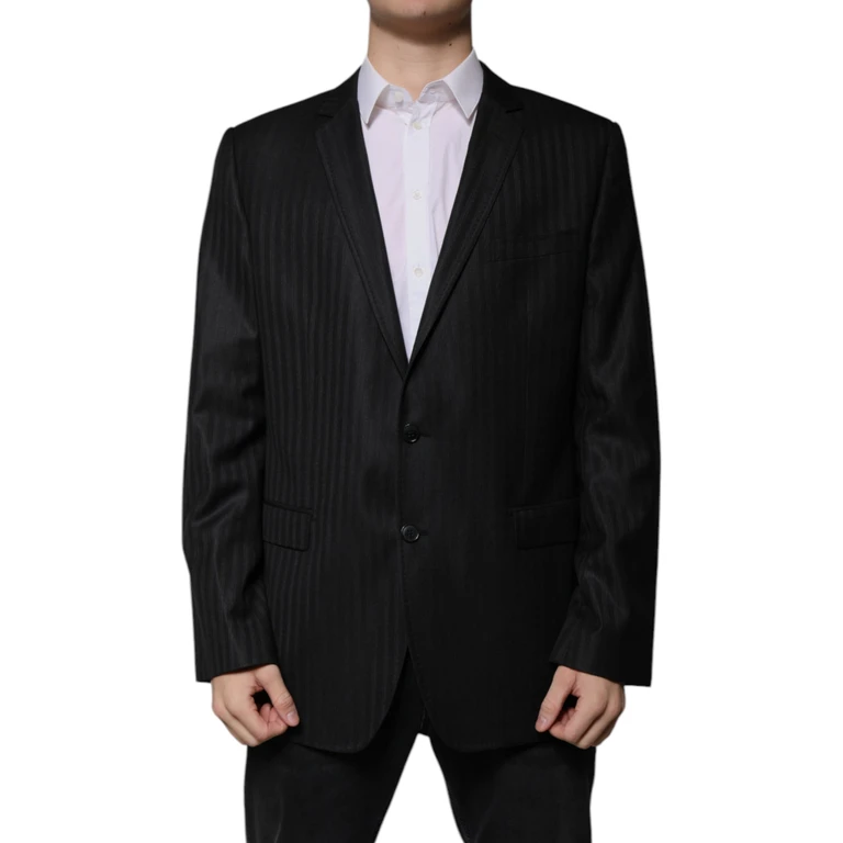 Dolce & Gabbana Black Stripe Wool Single Breasted Blazer Silk Clothing - Men