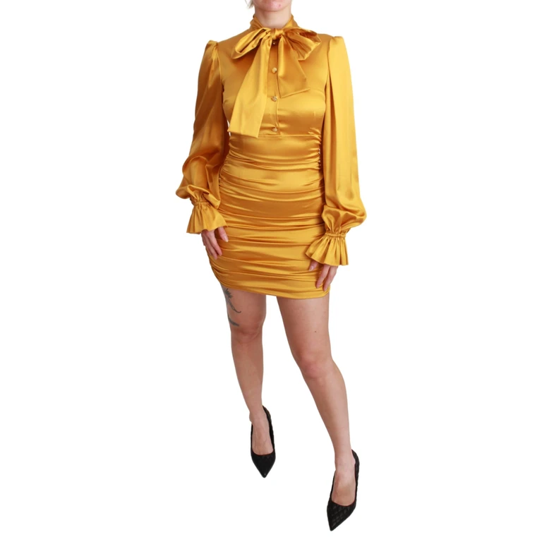 Dolce & Gabbana Yellow Silk Stretch Sheath Bodycon Mini Dress Elastane - Women