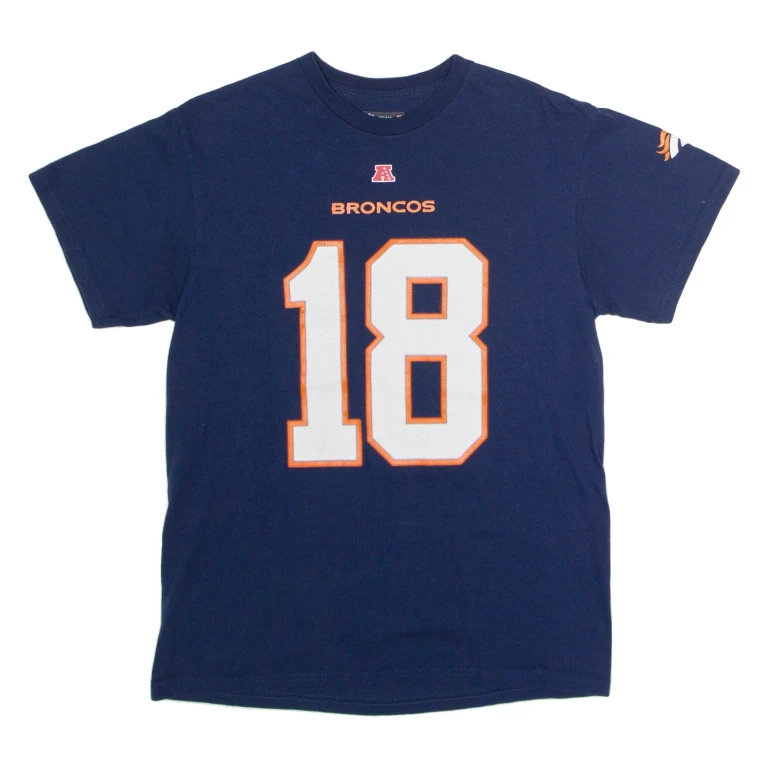 NFL Denver Broncos #18 Manning Mens T-Shirt Blue USA Crew Neck M