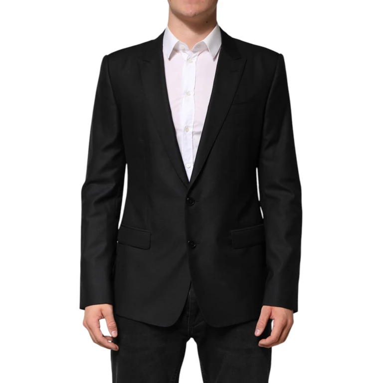 Black Wool Single Breasted Jacket Blazer Virgin Silk Clothing - Men