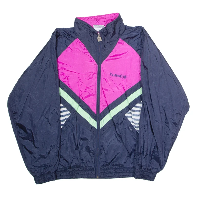 HUMMEL STV Marbach Mens Shell Jacket Blue Nylon 90s Colourblock L