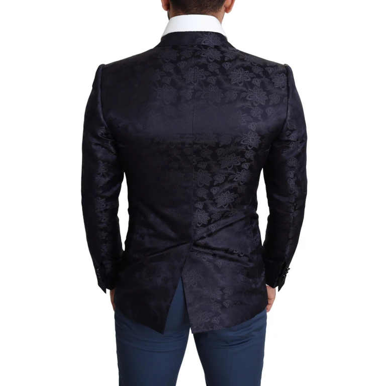 Dolce & Gabbana Blue Floral Jacquard Silk Coat Martini Blazer Acetate Wool Clothing - Men