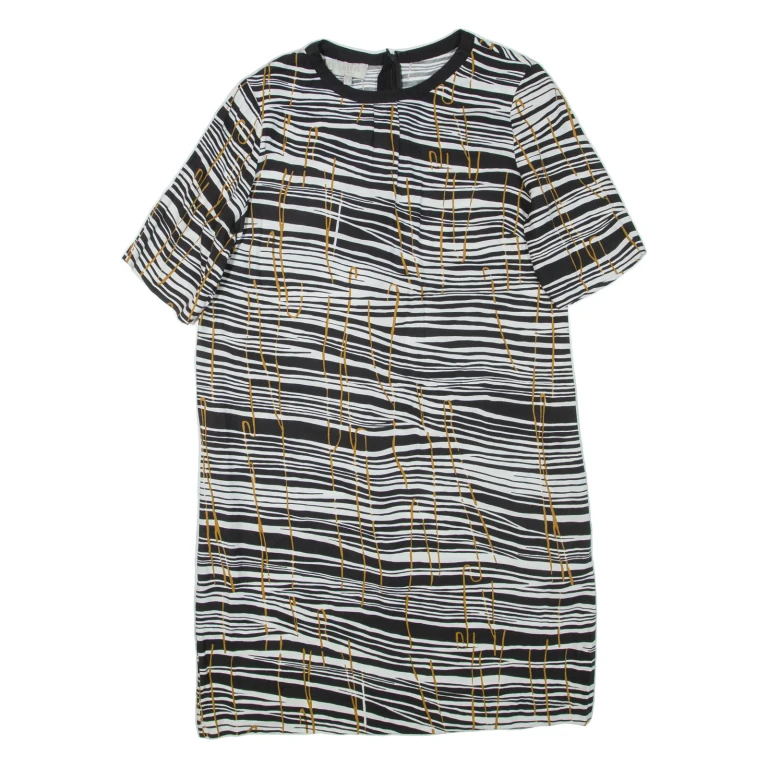 HOBBS LONDON Womens Day Dress Black Viscose Striped Knee Length UK 10