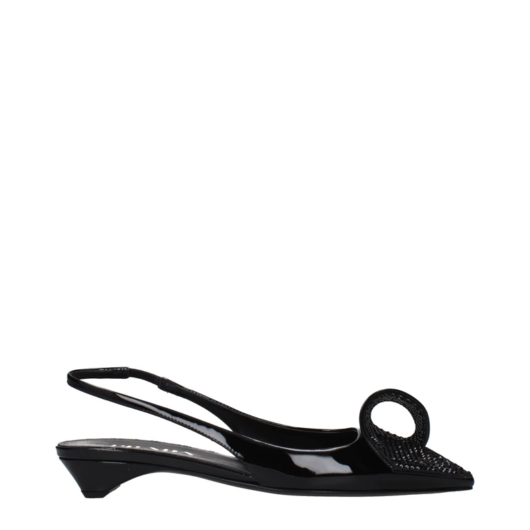 Black Leather Flat Sandals - Women