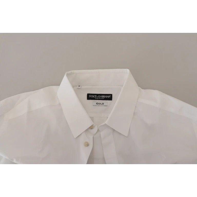 Dolce & Gabbana White Cotton Peacock Feather Formal Gold Shirt - Men