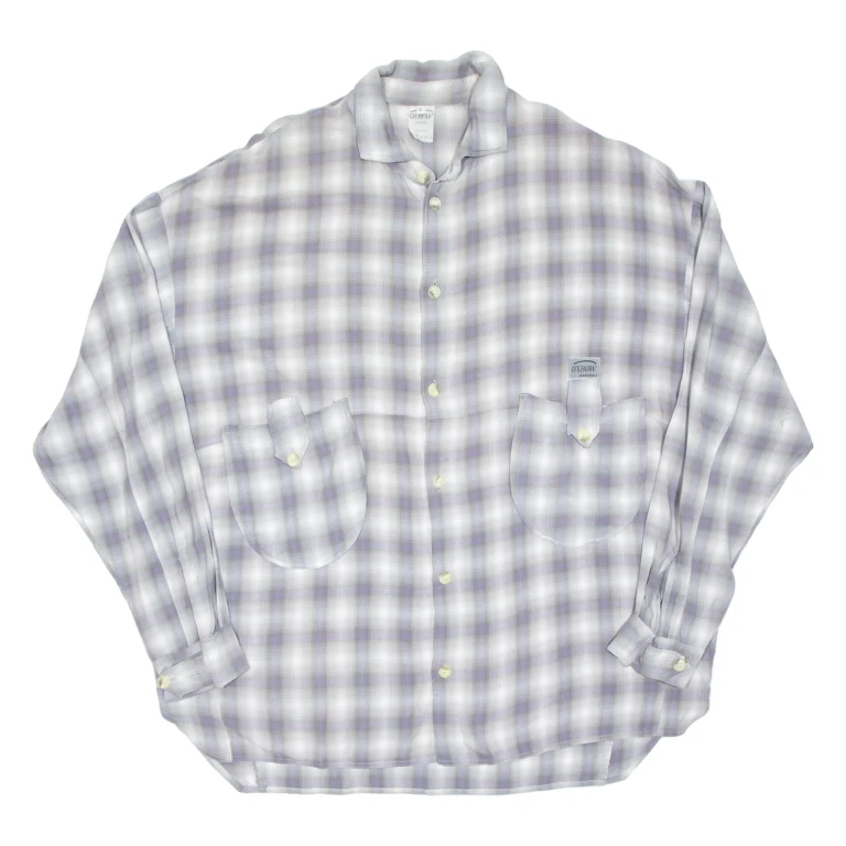 Mens Flannel Shirt Purple Check Long Sleeve L