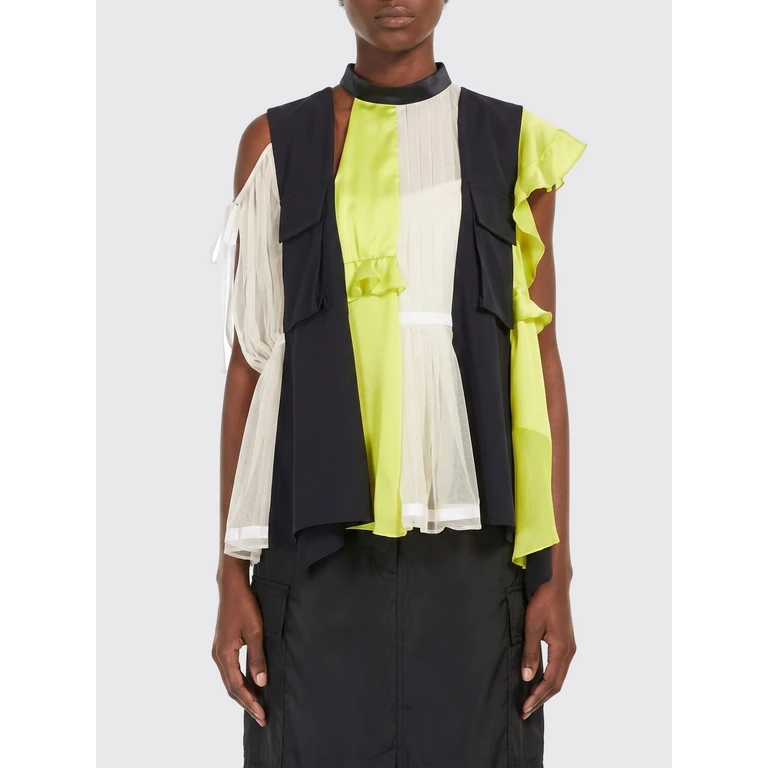 Sleeveless Asymmetrical Abstract Print Wool-Blend Blouse (2608517224)