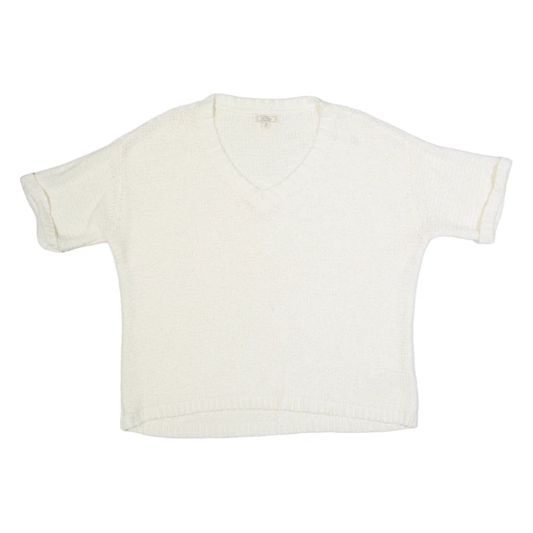 FAT FACE Oversized Womens Jumper Cream V-Neck Chunky Knit Short Sleeve S