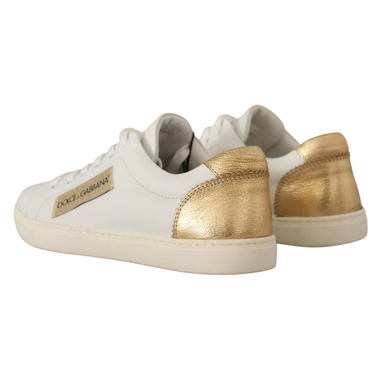 Dolce & Gabbana White Gold Leather Low Top Sneakers - Women