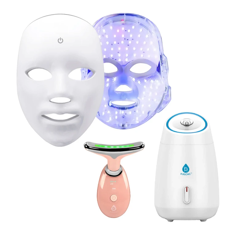 Ultimate 3-in-1 LED Light Therapy & Facial Spa Bundle - 7-in-1 LED Face Mask + 7-in-1 LED Face & Neck Sculpting Wand + Facial Steamer