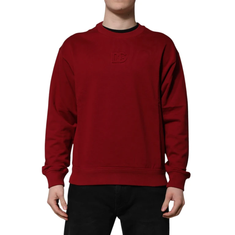 Dolce & Gabbana Red Embossed Logo Cotton Crew Neck Sweater Clothing - Men