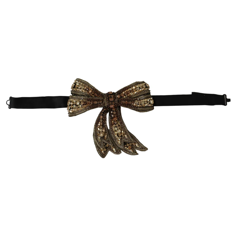 Dolce & Gabbana Gold Tone Silk Rhinestone Embellished Women Bowtie Accessory - Women