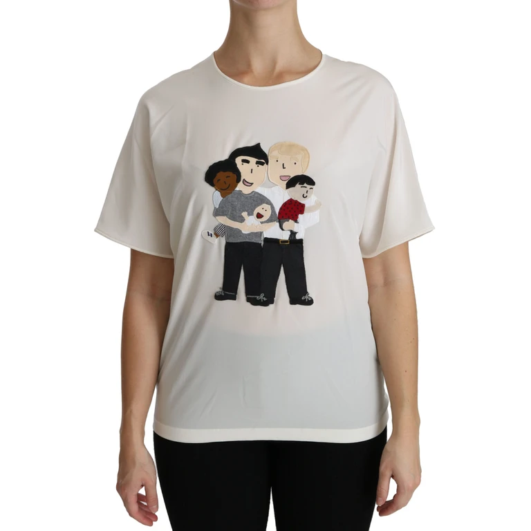 Dolce & Gabbana White #dgfamily Patch Short Sleeve Blouse Top Silk Elastane - Women