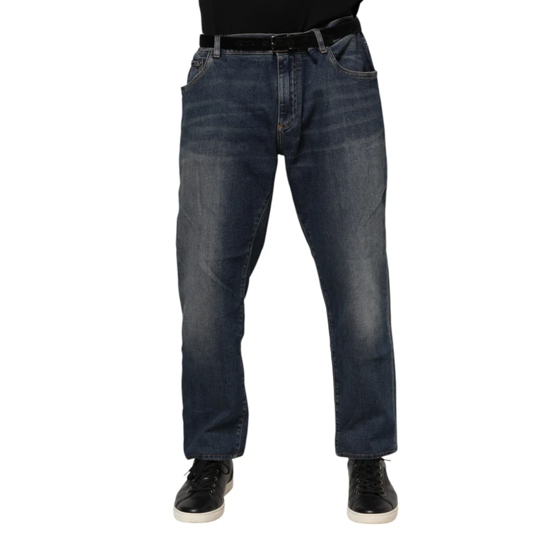 Dolce & Gabbana Blue Cotton Logo Plaque Slim Denim Jeans Elastane Clothing - Men