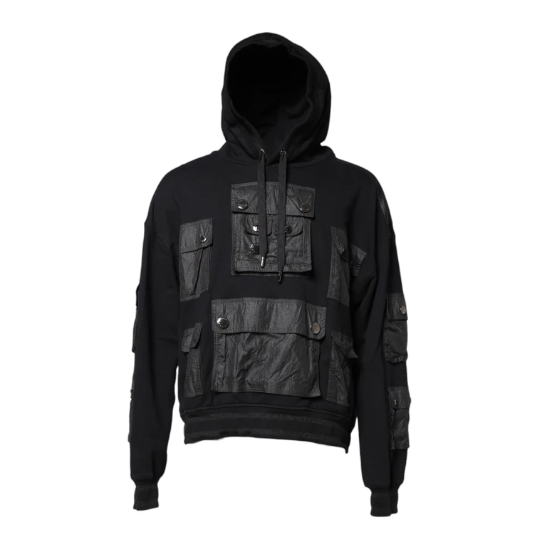 Dolce & Gabbana Black Cotton Hooded Sweatshirt Sweater Nylon Clothing - Men