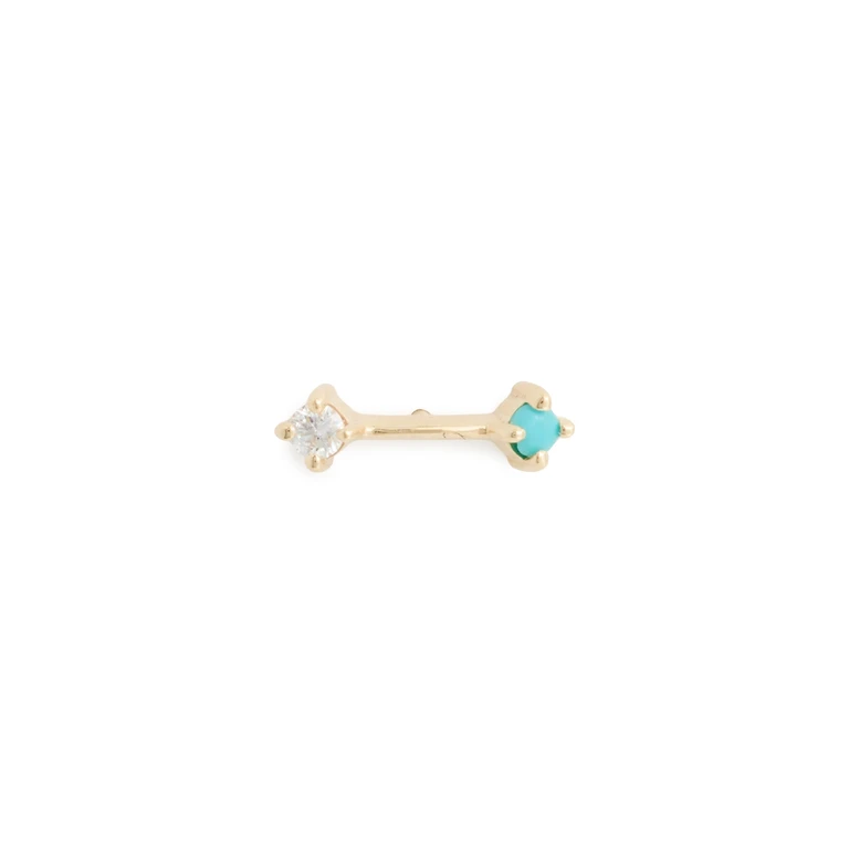 Zoe Chicco 14k Gold Prong Turquoise and Diamond Single Stud Earrings 14k Yellow Gold One Size