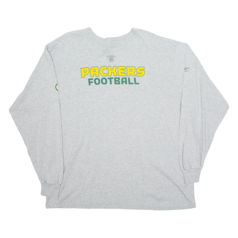 REEBOK Packers Mens T-Shirt Grey Long Sleeve USA XL