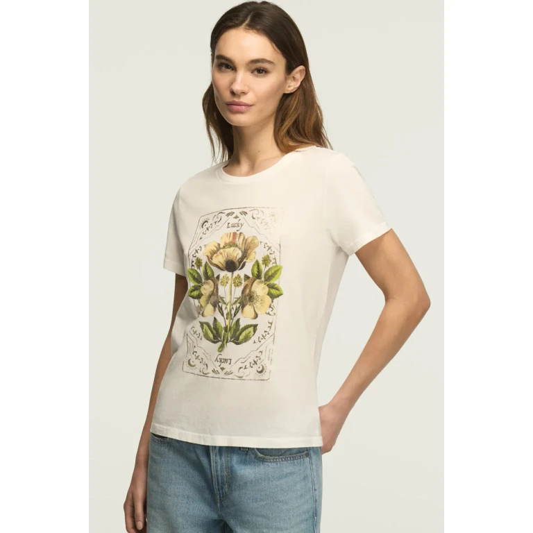 Women's Floral Ornate Frame Classic Crew - Bright White