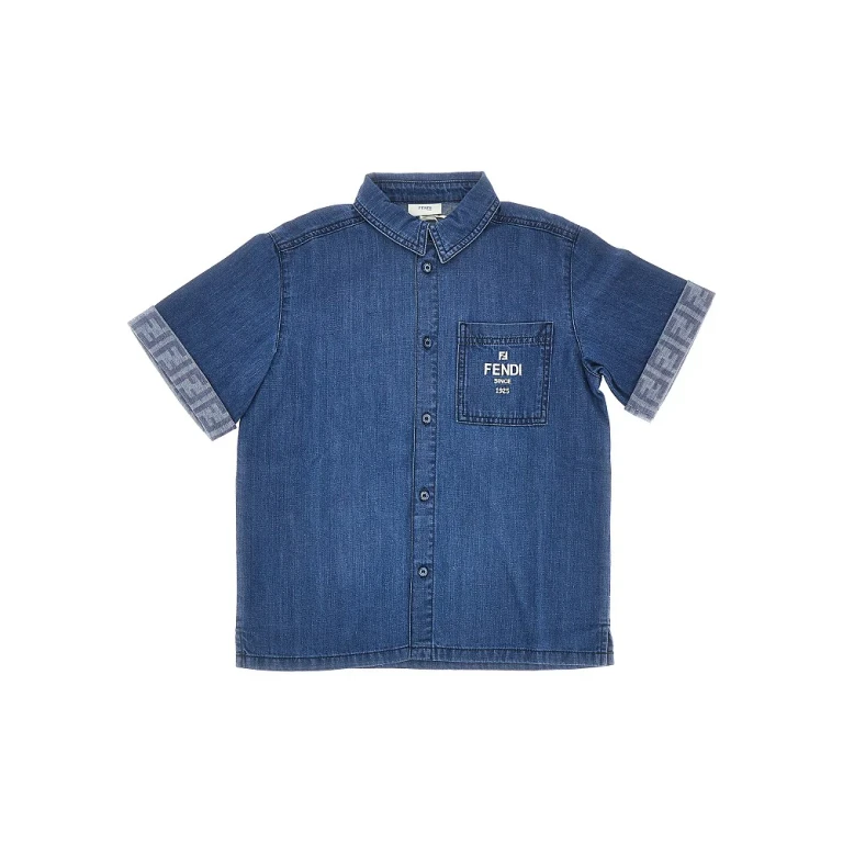 FENDI Logo embroidery denim shirt Kids 8Y