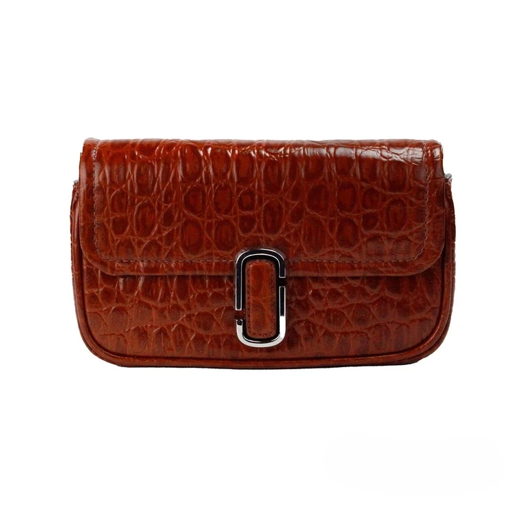 Marc Jacobs The Mini Shoulder Bag Spice Brown Embossed Leather Crossbody Silver - Women