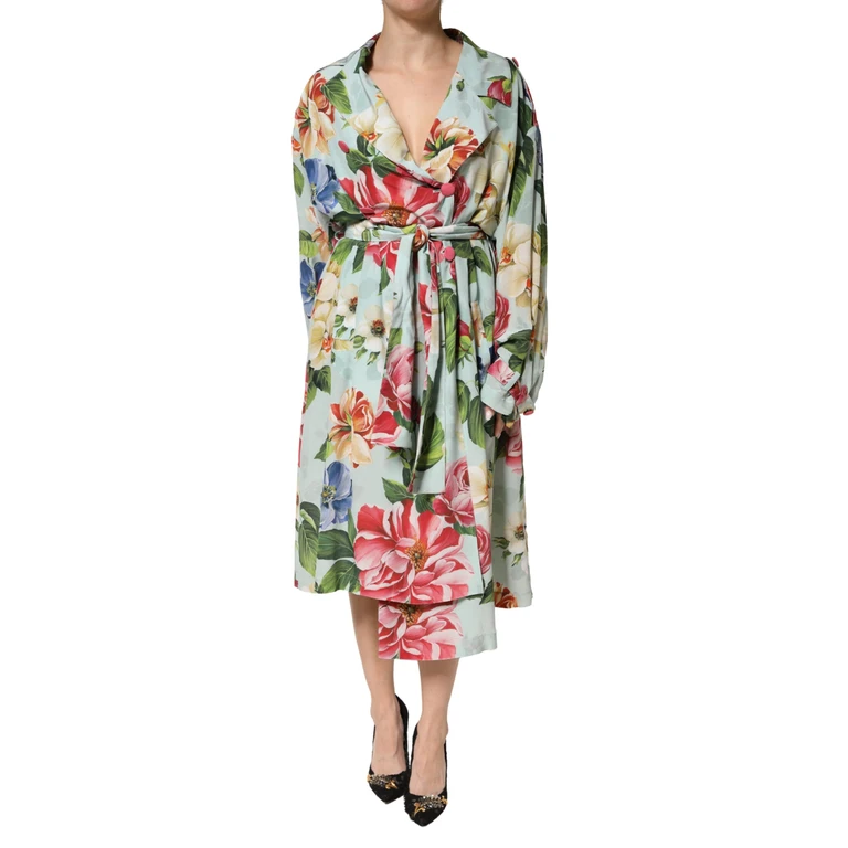 Dolce & Gabbana Green Floral Silk Wrap Midi Long Sleeve Dress - Women