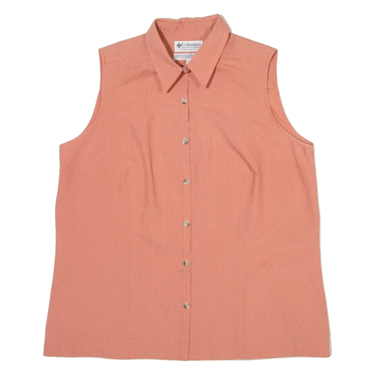 COLUMBIA Womens Shirt Orange Check Sleeveless L