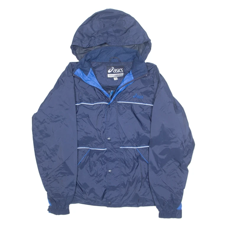 ASICS Mesh Lined Mens Windbreaker Jacket Blue 90s Hooded L