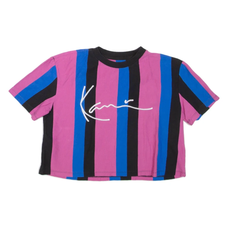 KARL KANI Cropped Striped Womens T-Shirt Pink Crew Neck S