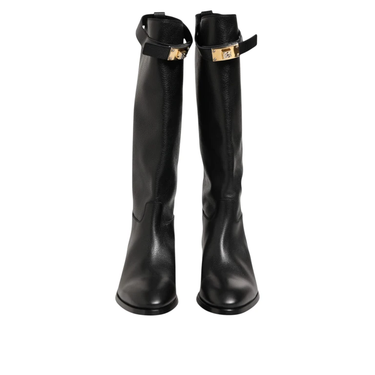 Dolce & Gabbana Black Logo Plaque Over The Calf Boots Shoes Lamb - Men
