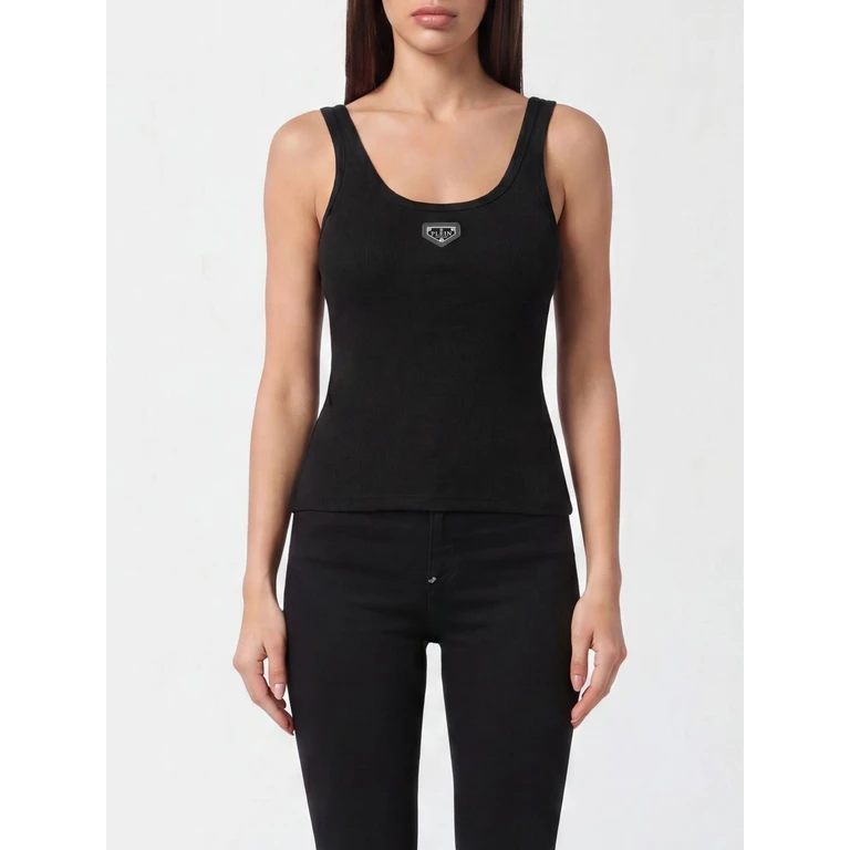 Sleeveless Slim Fit Ribbed Top in Cotton Blend with Logo (UAECWTK3855PTE003N02)