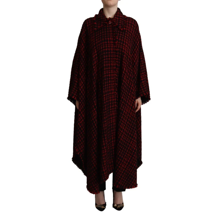 Black Red Cotton Checkered Over Coat Jacket And Clothing - Women