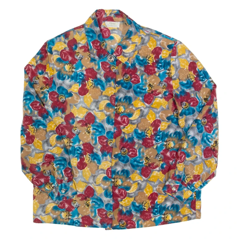 CLASSIC COLLECTION Womens Printed Shirt Red Collared 90s Floral L