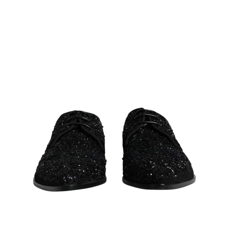 Dolce & Gabbana Black Embellished Suede Derby Formal Shoes - Men
