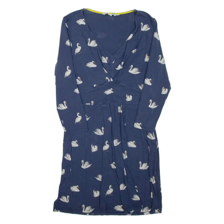 BODEN Swan Womens Day Dress Blue Viscose Long Sleeve Short UK 12