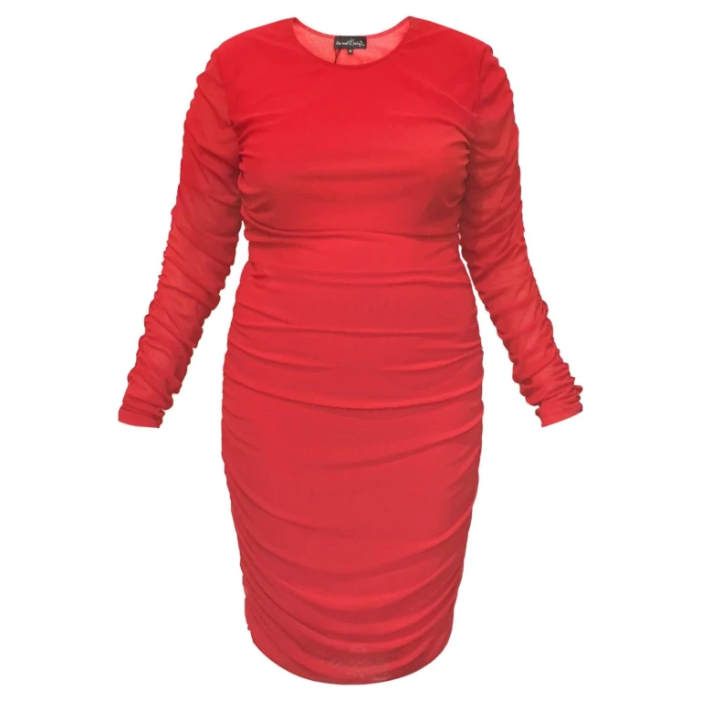 Plus Size Red Ruched Midi Dress - Boudicca - Up to UK 18/US 14