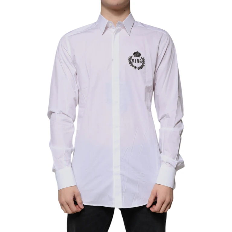 Dolce & Gabbana White Cotton Logo Formal Men Gold Dress Shirt - Men