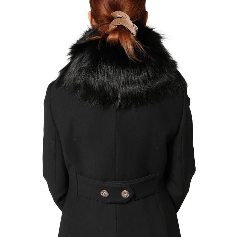 Dolce & Gabbana Black Fur Shoulder Collar Wrap Shawl Scarf Silver Fox - Women