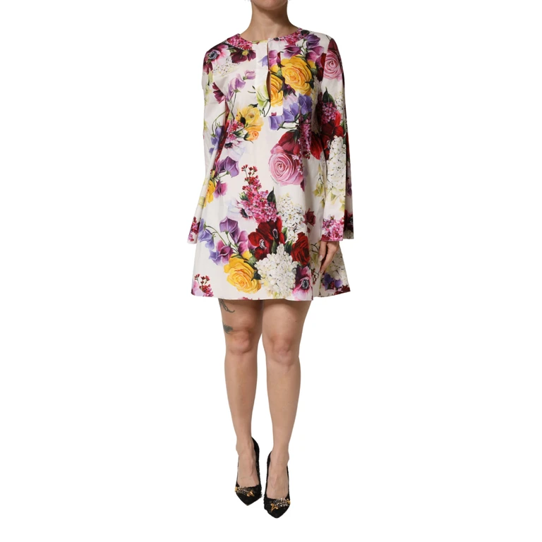 Dolce & Gabbana Multicolor Floral Cotton Longsleeves Midi Dress - Women